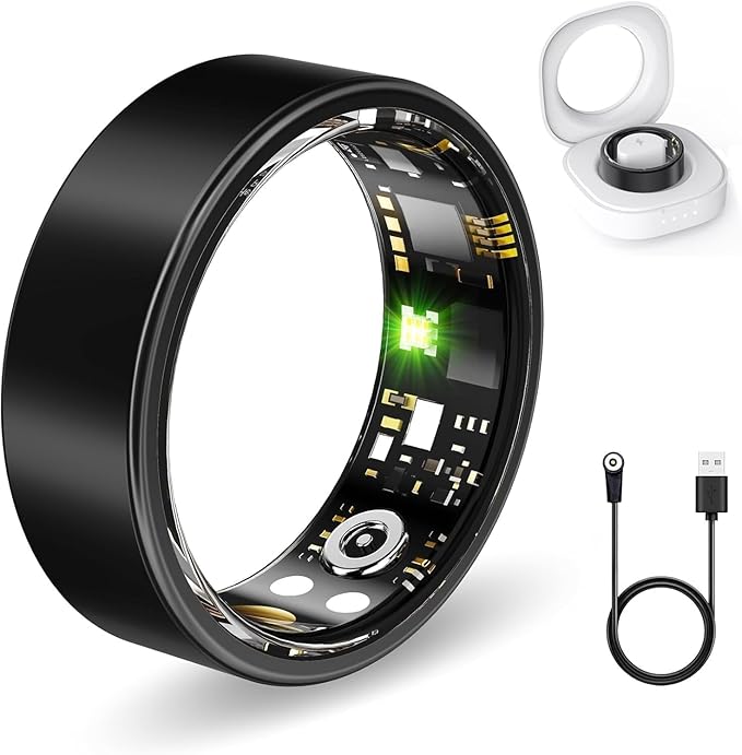 FKGZJF Smart Rings for Women Men, Fitness Ring with Heart Rate, Blood Oxygen, HRV, Stress, Sleep Tracker, Step Tracker, No Subscription Fee, lP68 Waterproof Smart Ring for iPhone & Android (Black 9#)