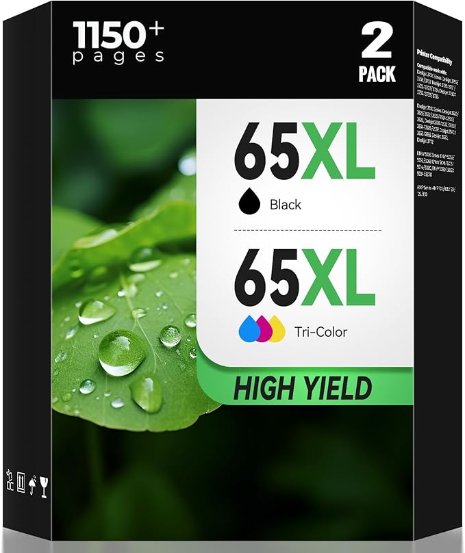 65XL 65 Ink Cartridge Combo Pack for Envy 5055 DeskJet 3755 ink Replacement for HP65 for HP Ink 65 HP65XL Ink Black/Color Compatible for 5000 5010 3700 3772 3722 2622 3752 2652 2655 2640 5052 (2 Pack)