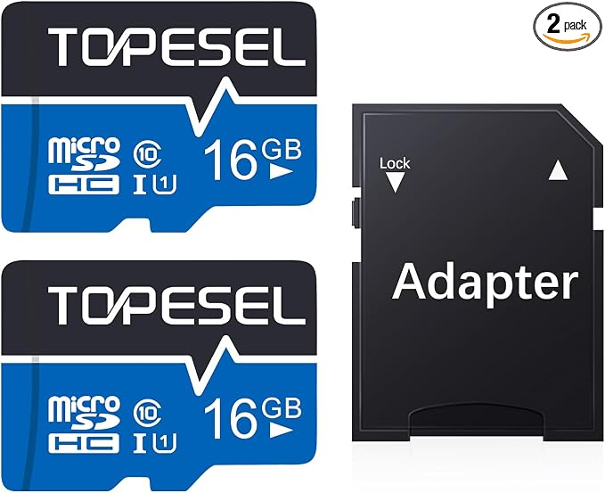 TOPESEL 16GB Micro SD Card 2 Pack Memory Cards with Adapter SDHC UHS-I Flash Memory Card Micro TF Card for Smartphone, Camera, Dash Cam(2 Pack 16GB)