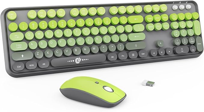 Wireless Keyboard and Mouse Combo, 2.4G USB Cordless Round Keyboard and Mouse for Laptop Computer TV (102 Keys Matcha Green)