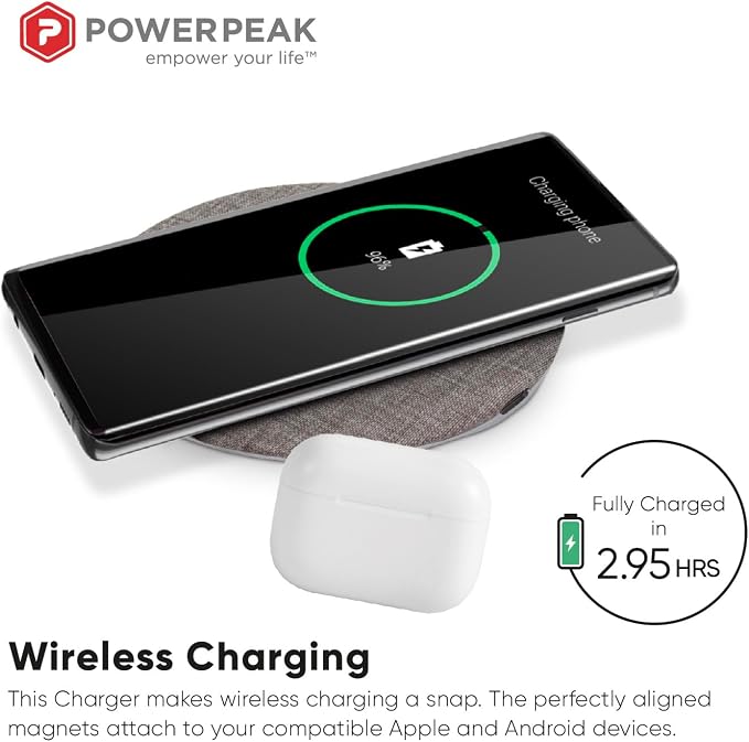 Wireless Fast Charger, 15W Aluminum Fast Charging Pad, USB-A to USB-C Cable Included, Compatible with iPhone Apple & Android, AC Adapter Included | Gray