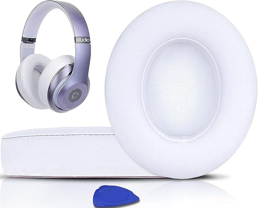 SoloWIT Replacement Ear Pads Cushions for Beats Studio 2 & Studio 3 Wired & Wireless Headphones, Earpads with Soft Protein Leather, Noise Isolation Memory FoamAdded Thickness - White