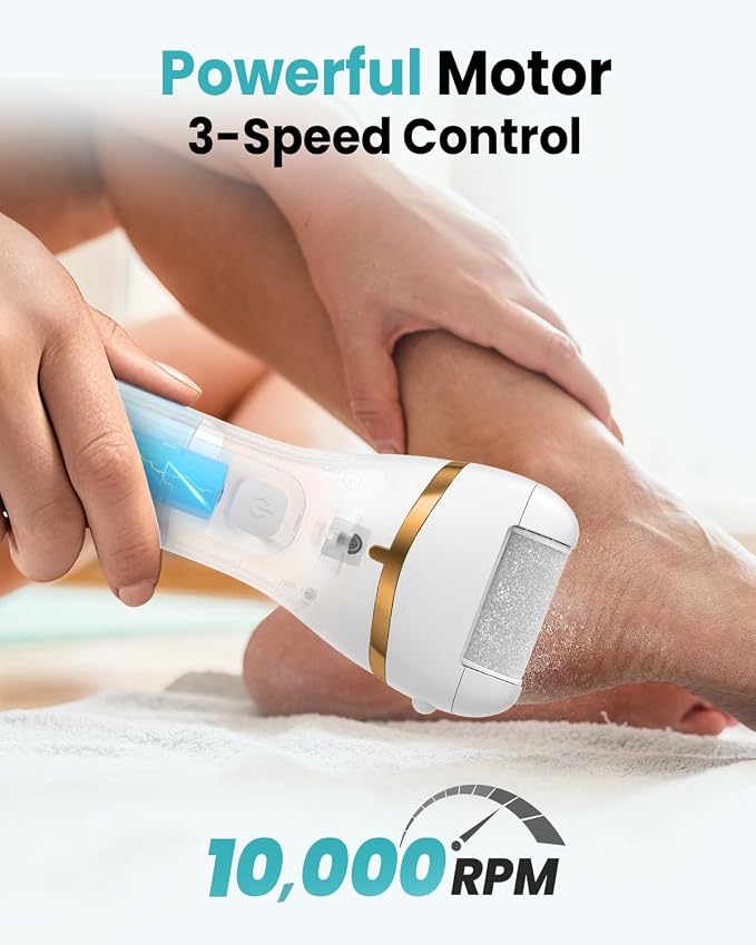 PUBOO Foot Callus Remover Electric 10000 RPM 3-Speed IPX7 Recharge Pedicure Kit for Hard Skin Women & Men Portable Multi-Roller File Grinder Sander Scrubber, LED Display for Wet & Dry Mathers Day Gift