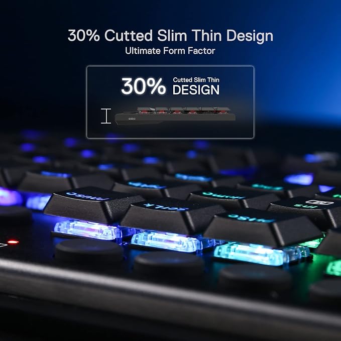 Redragon K619 Horus RGB Mechanical Keyboard, Ultra-Thin Designed Wired Gaming Keyboard w/Low Profile Keycaps, Dedicated Media Control & Linear Red Switch, Pro Software Supported