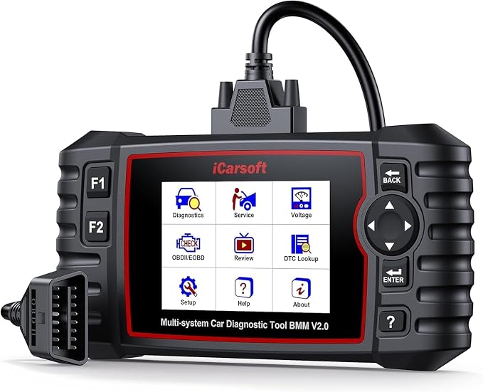 iCarsoft OBD2 Scanner Diagnostic Tool for BMW/VW/Audi, BMM V2.0 (Enhanced Ver) All System 9 Maintenance Resets Battery Registration/Battery Test Code Reader Auto VIN -16PIN OBDII Adapter