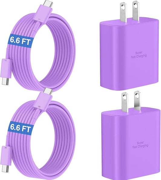 45W Super Fast Charger USB C Android Phone Type C Charger Fast Charging Block with 6.6FT Cord for Samsung Galaxy S26/S26 Ultra/S26+/S25 Ultra/S25/S24 Ultra/S24/S23 Ultra/S22/S21/S20/Note 10, Purple