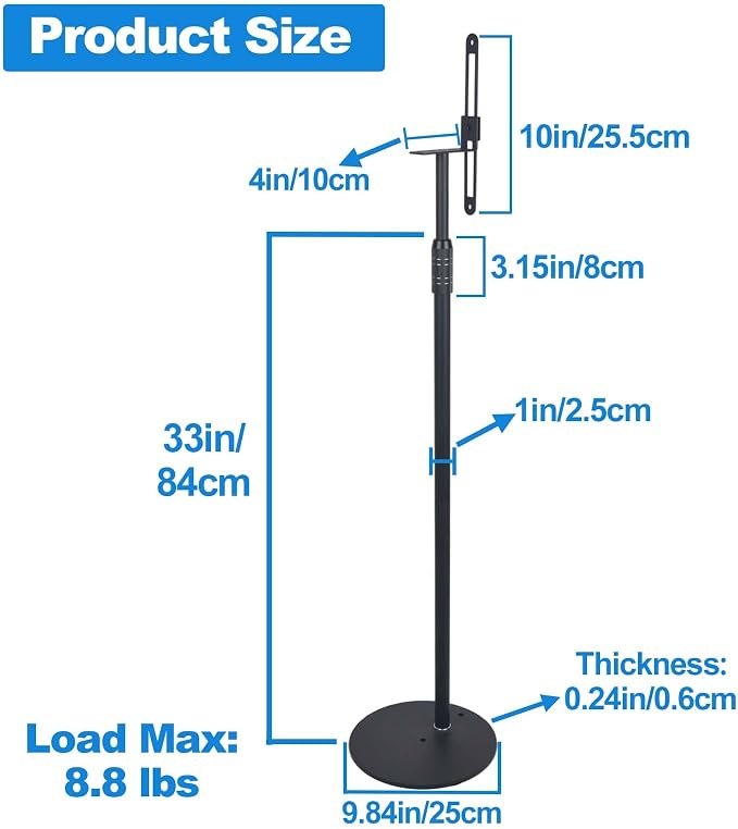 Speaker Stands,All Metal Speaker Stands Pair for Satellite & Small Bookshelf Speakers，Adjustable Height from 33" to 48",Holds up to 8.8 lbs,Easy DIY Assembly,HD-718,2 Packs,Black