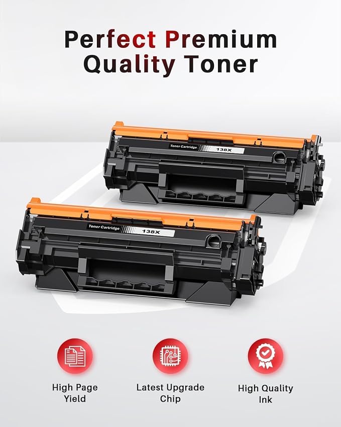 138X Black Toner Cartridge (with CHIP) Replacement Compatible for HP 138X 138A W1380A W1380X High-Yield Toner Work with LaserJet Pro 3001dw 3001fdw MFP 3101fdw Printer ( 2-Black )