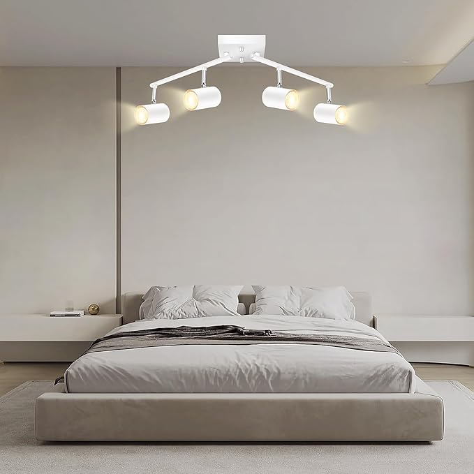 BoostArea 4-Light Track Lighting Kit, Modern Track Lighting Fixtures Ceiling, Rotatable Light Heads, Flush Mount Ceiling Spotlight, White Track Lighting for Living Room/Bedroom, GU10 Bulb Not Included