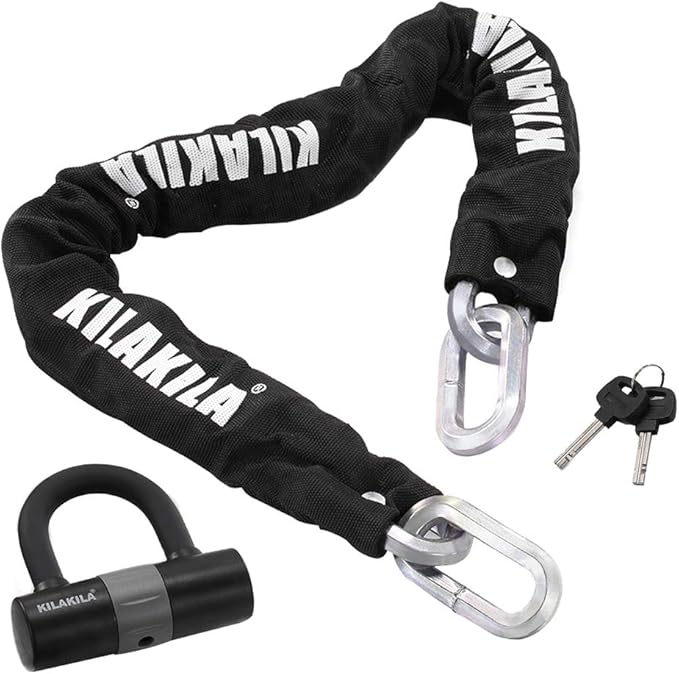KILAKILA Security Chain Lock - Heavy Duty 10mm Bicycle and Motorbike Lock With 16mm U Lock