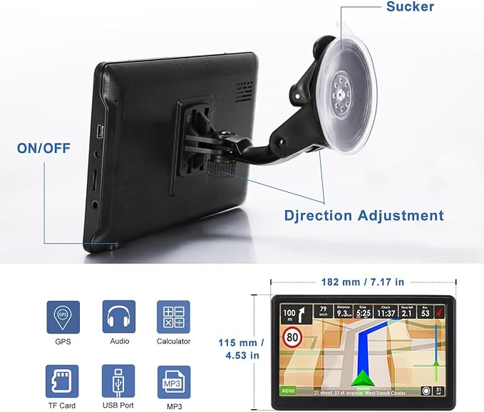 GPS Navigator for Car, 2026 Map 7 inch Touch Screen Car GPS 256-16GB,Voice Turn Direction Guidance, Support Speed and Red Light Warning, North America Lifetime map Free Update Truck(Navy)