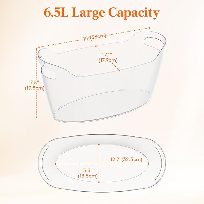 Lifewit 6.5L Ice Bucket for Parties 4 Pcs, Large Beverage Tub with Scoop, Drink Cooler for Dirty Soda Bar, Portable Champagne/Wine/Beer/Juice Table Chiller for Outdoor Bar & Mimosa Bar Supplies