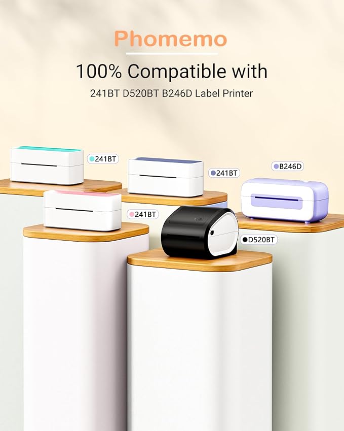 Phomemo Bluetooth Thermal Label Printer, 241BT 4X6 Wireless Shipping Label Printer for Small Business with 2.25"x1.25" White Thermal Labels 1000 Sheets/Roll