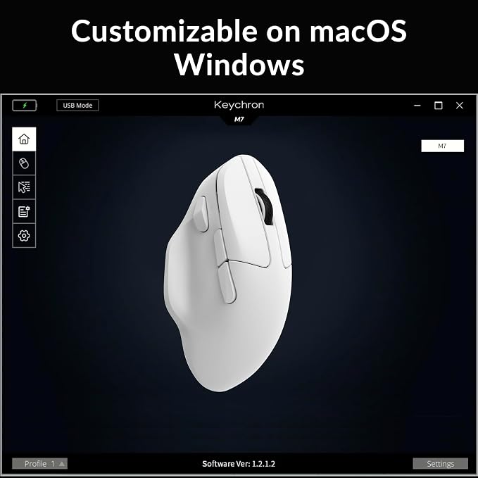 Keychron M7 Wireless Computer Mouse, 26K DPI Optical Computer Mouse, 2.4 GHz/Bluetooth/Wired with Macro Button 63g Lightweight Ergonomic, Up to 70 Hours Worktime for Laptop macOS/Windows - White