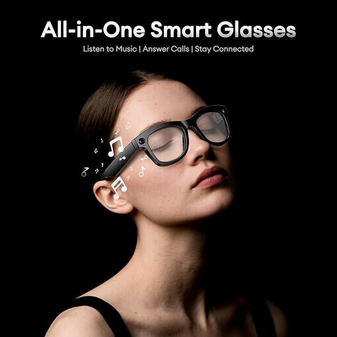 QxzPower 1080P HD AI Smart Camera Glasses, 8MP Camera Bluetooth 5.4 Recording Glasses, Dual Mic ENC Noise Reduction, Blue Light Filtering Lenses, Video Glasses with Men and Women, M01Pro White