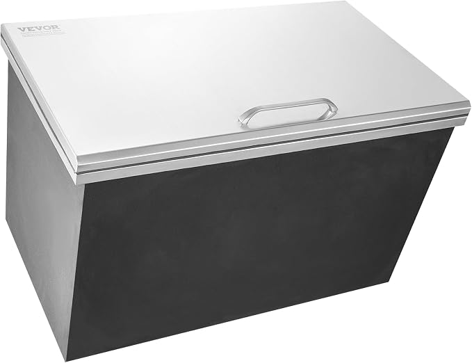 VEVOR Drop in Ice Chest, 24" L x 20" W x 15" H Stainless Steel Ice Cooler, Commercial Ice Bin with Hinged Cover, 40 qt Outdoor Kitchen Ice Bar, Drain-Pipe and Drain Plug Included, for Cold Wine Beer