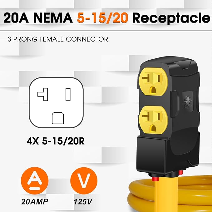 30Amp to 20Amp 110V Adapter, Compatible with NEMA 10-30P to 4X 5-20R/15R with 20 Amp Circuit Breaker, 240V to 120V Dryer Power Distribution Adapter (10 FT)