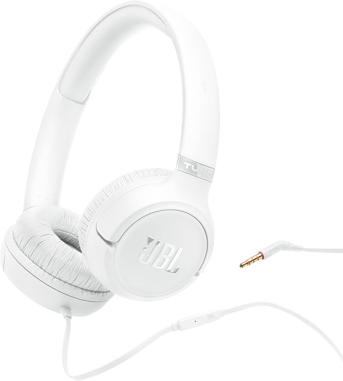JBL Tune 530 - Wired on-Ear Headphones with a 3.5mm aux Jack and JBL Pure Bass Sound, Tangle-Free Flat Cable, Hands-Free Calls, Lightweight, Comfortable, and Foldable (White)