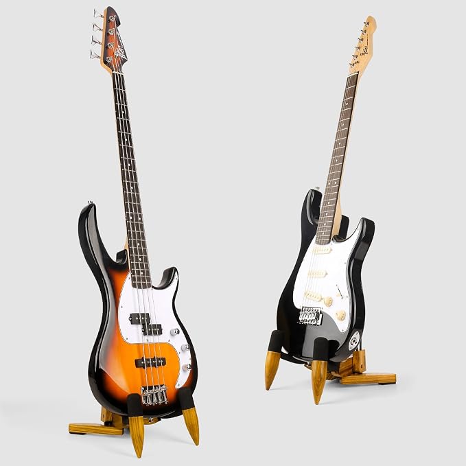 DIDA Guitar Stand for Electric Guitar, Wooden Guitar Stand, Portable Traveling Stand For Electric Guitar and Bass, Single Guitar Stand, Non Slip, Soft Foam Padded Arms (Zebrawood)
