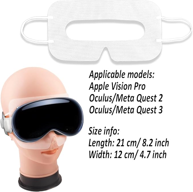 Disposable VR Mask for Apple Vision Pro/Meta Quest Serial Sweat Prenvent Eye Cover Mask for Virtual Reality Headsets (White) (100 Pcs, White)