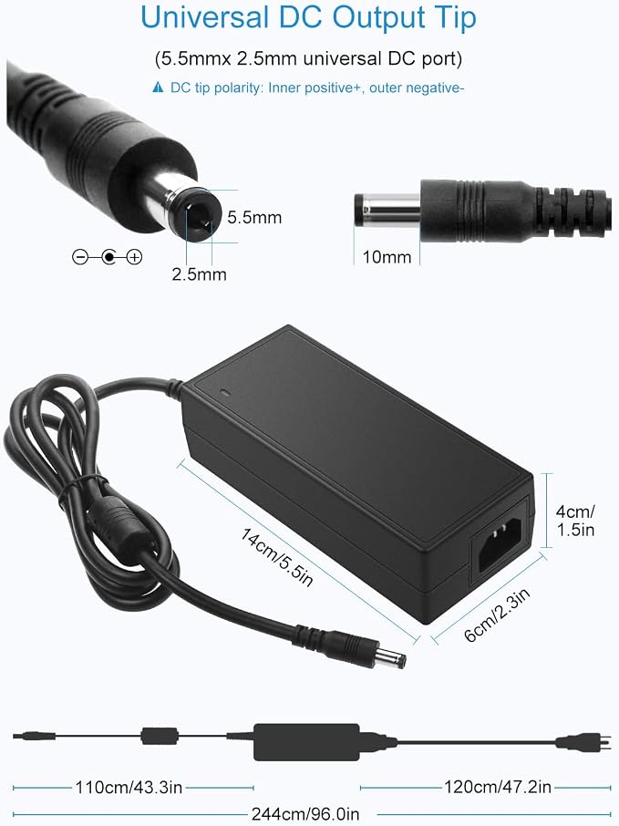 ALITOVE 24V 6A Power Supply Adapter Converter 100-240V AC to DC 24 Volt 144W 6Amp 5A 4A Transformer with 5.5x2.5mm Plug for AMS-2-Pro LED Strip Light CCTV Camera Monitor Massage Chair DC Pump