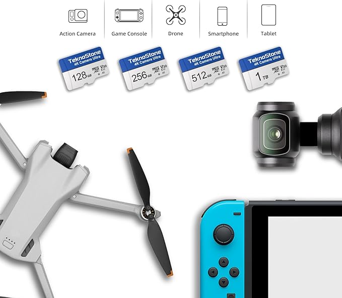 Camera 128GB MicroSDXC Flash Memory with Adapter 180MB/s Read 130MB/s Write Speed UHS-I C10 U3 V30 A2 Rated 4K/5K UHD Support TF Card Suitable for GoPro DJI Insta360 Cameras Drones (1 Pack)