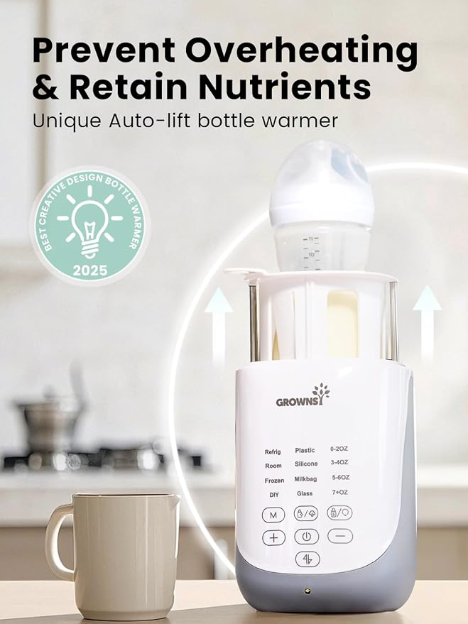 Grownsy Nutri Bottle Warmer with Innovative Auto-Lift Feature, Retain Fullest Nutrients Compact Baby Bottle Warmer, Fast & Even Heat, Always Right Temperature, Night Light for Nighttime Breastfeeding