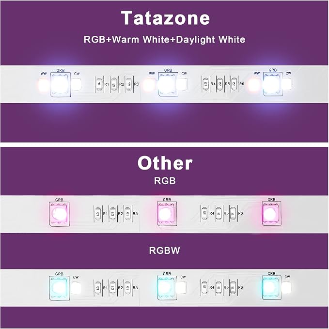 Tatazone RGBWW Bluetooth LED Strip Lights, 65.6ft Tunable White 3000K to 6500K+RGB Led Light Strips, Music Sync Color Changing Indoor LED Rope Lights for Cabinet, Bedroom,2 Roll of 32.8ft