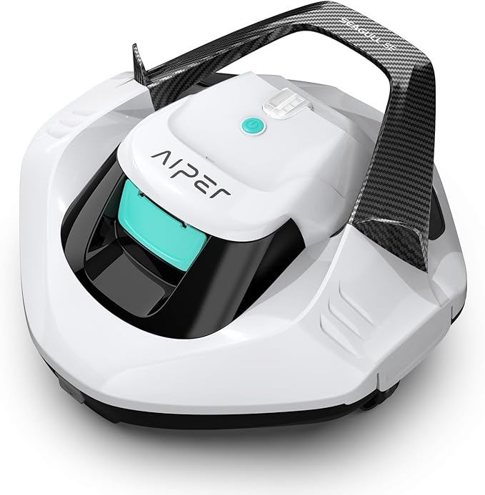 AIPER Seagull SE 2025 Cordless Robotic Pool Cleaner with LED Indicator, Self-Parking Technology, Lasts 90 Mins Runtime, Ideal for Above-Ground Pool up to 40 Feet, Snow White & Teal