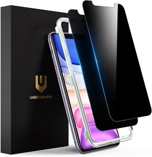 UNBREAKcable Privacy Screen Protector Shatterproof Tempered Glass [True 28°Anti Spy] [9H Hardness] [Easy Installation Frame] for iPhone 11/XR 6.1 inch - 2 Pack