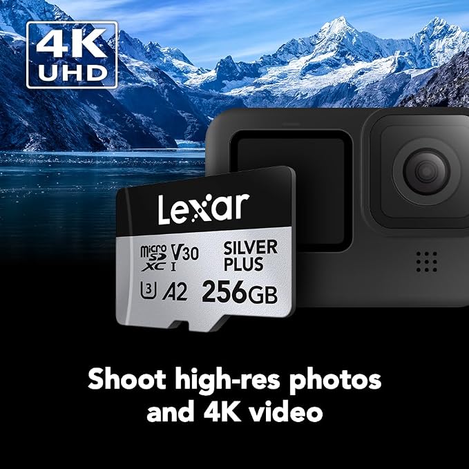 Lexar 256GB (2-Pack) Professional Silver Plus Micro SD Card, UHS-I, C10, U3, V30, Full HD & 4K, Up to 205/150 MB/s microSDXC Memory Card, for Videographers, Gamers (LMSSIPL256G-B2ANU)