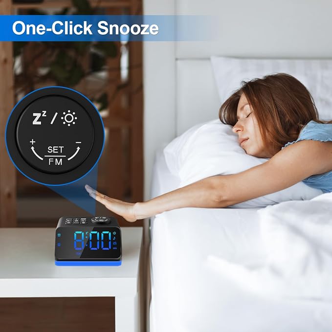 JALL Digital Alarm Clock with FM Radio for Bedroom, 8 Colors Night Light with 2 Charging Port, Sleep Sound Machines with Timer, Dual Alarm, Loud Alarm and Easy to Use for Seniors as Gift