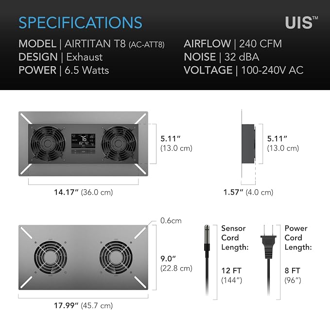 AC Infinity AIRTITAN T8, Crawlspace Basement Ventilator Fan, with WiFi App-Compatible Temperature Humidity Controller, IP-55 Rated, Exhaust