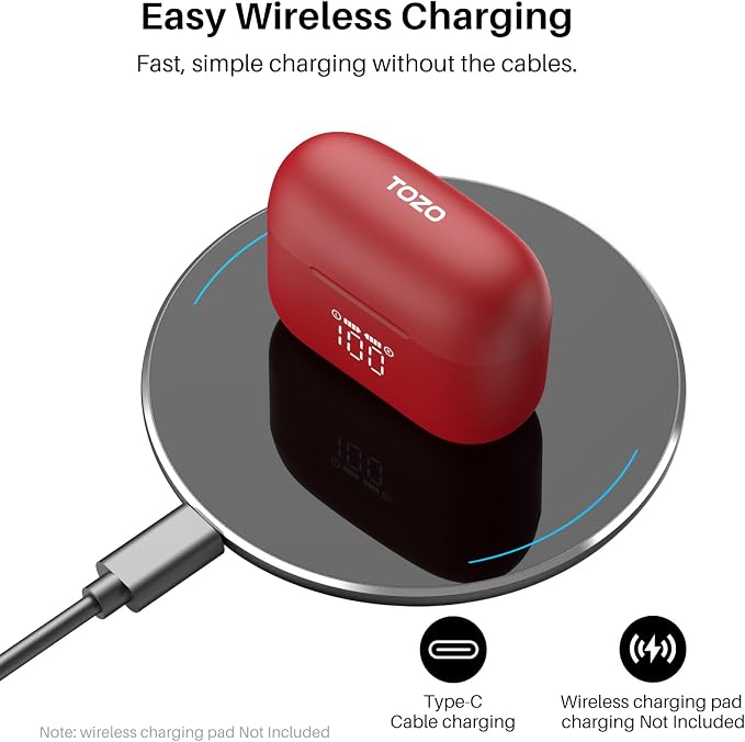 TOZO T20 Wireless Earbuds, Bluetooth 5.3 Headphones with 97H Playtime, IPX8 Waterproof, Dual Mic ENC Call Noise Cancelling, Deep Bass Sound, LED Display, Wireless Charging Case