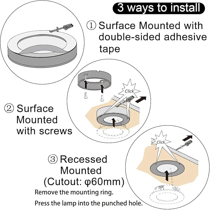 VST Under Cabinet Lights CCT 3000K-6500K, LED Puck Light Color Temperature and Brightness Adjustable with Touch Remote Dimmer ETL-Listed LED Driver for Drawer Wardrobe Kitchen (10Pcs White)