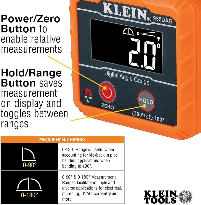 Klein Tools AEPJS2 Bluetooth Speaker with Magnetic Strip and Hook, Rechargeable & 935DAG Digital Electronic Level and Angle Gauge, Measures 0-90 and 0-180 Degree Ranges