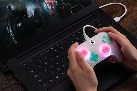 8BitDo Ultimate Mini Wired Controller for Xbox with RGB Lighting Fire Ring, Hall Effect Joysticks and Triggers, for Xbox Series X|S, Xbox One, Windows 10/11 - Officially Licensed (Translucent White)