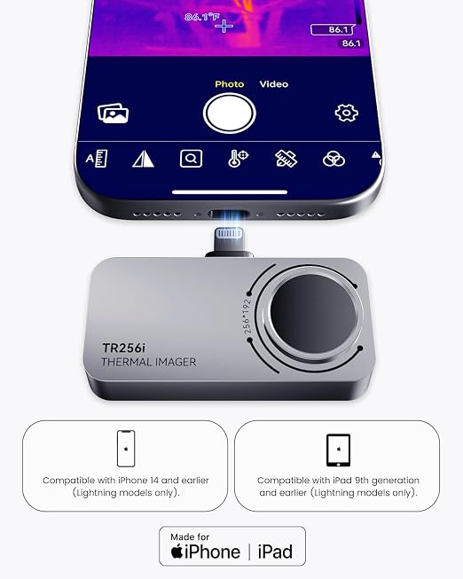 MILESEEY TR256i Thermal Imaging Camera for iOS (iPhone 14 and Earlier w/Lightning), 512×384 Super Resolution Infrared Camera, iPad Thermal Imager, 5°F-1112°F for Electrical, Building, HVAC Detection
