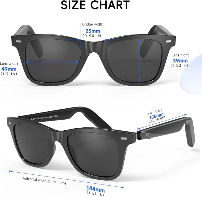 GetD 2026 AI Glasses for Men & Women, Smart Glasses Powered by ChatGPT, AI Real-time Translation with 145 Languages, 11H Music Play, Bluetooth Sunglasses with Polarized Lens, UV Protection for Travel