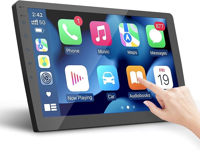 Haudio Double Din Car Stereo, 10.1" HD Touchscreen with Wireless Apple Carplay & Android Auto, Mirror Link, Bluetooth 5.4, SWC, Subwoofer, 5.1 CHN, Backup Camera, 4+64GB, FM/AM Car Radio Receiver