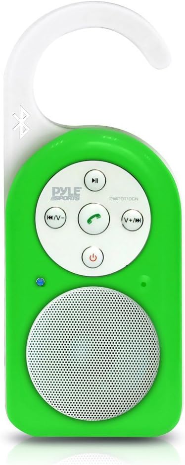 Pyle Portable Wireless Waterproof Shower Speaker - Outdoor Bluetooth Compatible Rechargeable Battery Powered Loud Sound Speaker System w AUX - USB Charger - Mp3 Android iPod iPhone PWPBT10GN (Green)