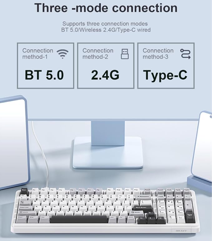 x Aula F99 Pro Wireless Mechanical Keyboard with Knob,Tri-Mode BT5.0/USB-C/2.4GHz Hot Swappable Keyboard,Pre-lubed Switches,Gasket Structure,RGB Backlit Computer Gaming Keyboards (Side Printed Black)
