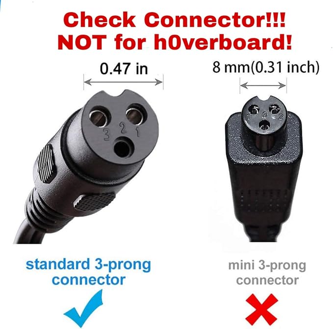[Verified Fit] 54.6V 2A Charger 3-Prong for 48V BatteryDevice, Ever-Cross H5, Vsett-8, 8+, 9+ (NOT for 9), for KAABO-Mantis 8, 8 Pro, Zero 8, 9 etc. 48-54.6 Volt Scoote-r Charger