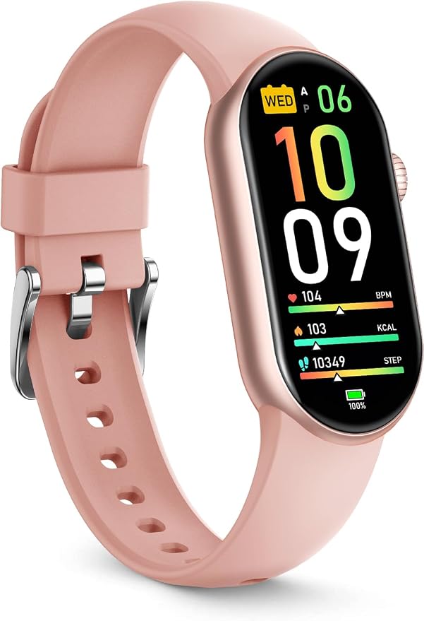 FITVII Slim Fitness Tracker AMOLED with Blood Oxygen, Blood Pressure, 24/7 Heart Rate and Sleep Tracking, IP68 Waterproof Activity Trackers and Smart Watches with Step Tracker, Pedometer for Women Men