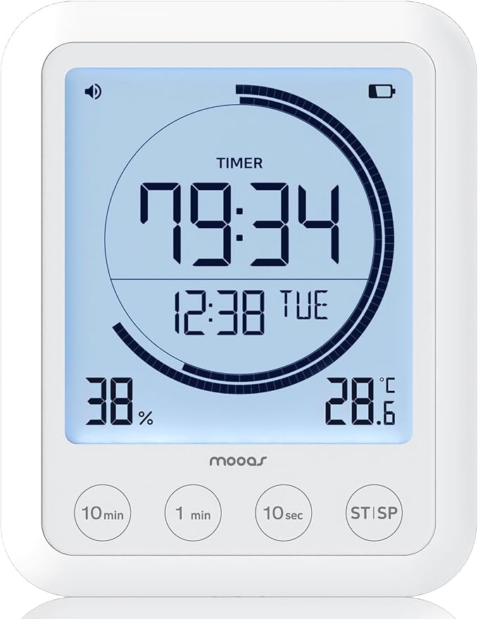 mooas Shower Clock with Waterproof Timer, Temperature, Humidity + Metal Touchless Automatic Liquid Soap Dispenser, Stainless Steel, Rechargeable, IPX5 Waterproof for Bathroom, Kitchen, Handwashing