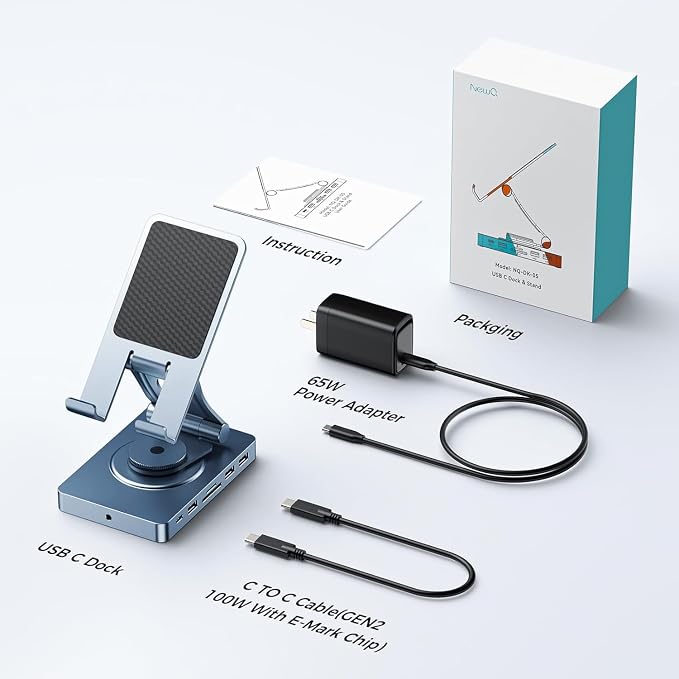 Versatile USB C Docking Station for iPad (USB-C), 11-in-1 with SD TF 4.0 Reader, 4K@60Hz HDMI, RJ45, Audio, USB A, USB c, Rotatable, Also for Tablet, Steam Deck, ROG Ally, Legion Go, with 65W Adapter