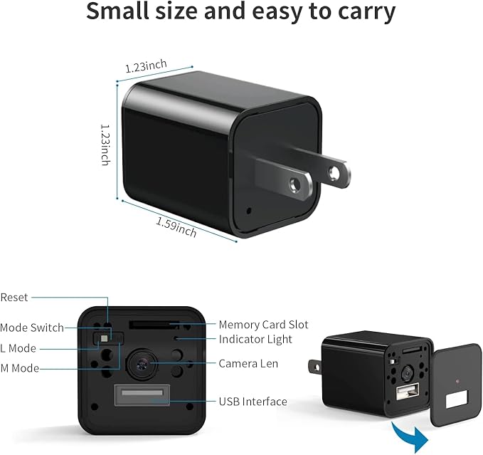 Mini Camera USB Charger Full HD 1080P Video, Security Charger Cam for Home & Office Monitoring, Wall USB Camera with 32GB Micro SD Card