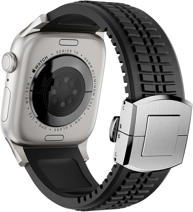Silicone Watch Band Compatible with iWatch Ultra 2 / Ultra/Series 10 9 8 7 (44mm 45mm 46mm 49mm), Sport bands with Folding buckle, Rugged Heavy Duty Modern Design for Men
