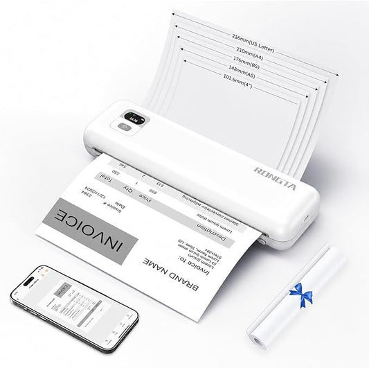 Rongta Portable Printer Wireless for Travel, F82 Inkless Bluetooth Thermal Printers, Compatible with iOS, Android, Laptop, Support 8.5"x11" US Letter&A4 for Office, Home, Car (White)