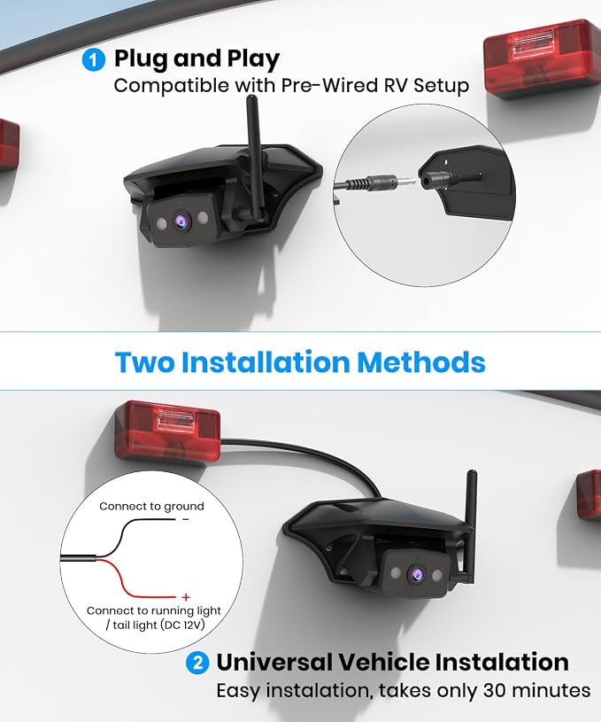 AUTO-VOX RV Backup Camera Bundle: 7.2'' Monitor, RV Wireless Camera (WF1),Suction Mounts – Flexible Monitor Placement, Wide Rear View, Strong Signal, Safer Parking & Campsite Monitoring